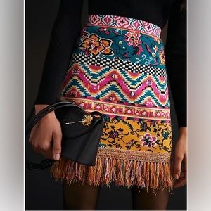 NWT Anthropologie Fringed Abstract Mini Skirt